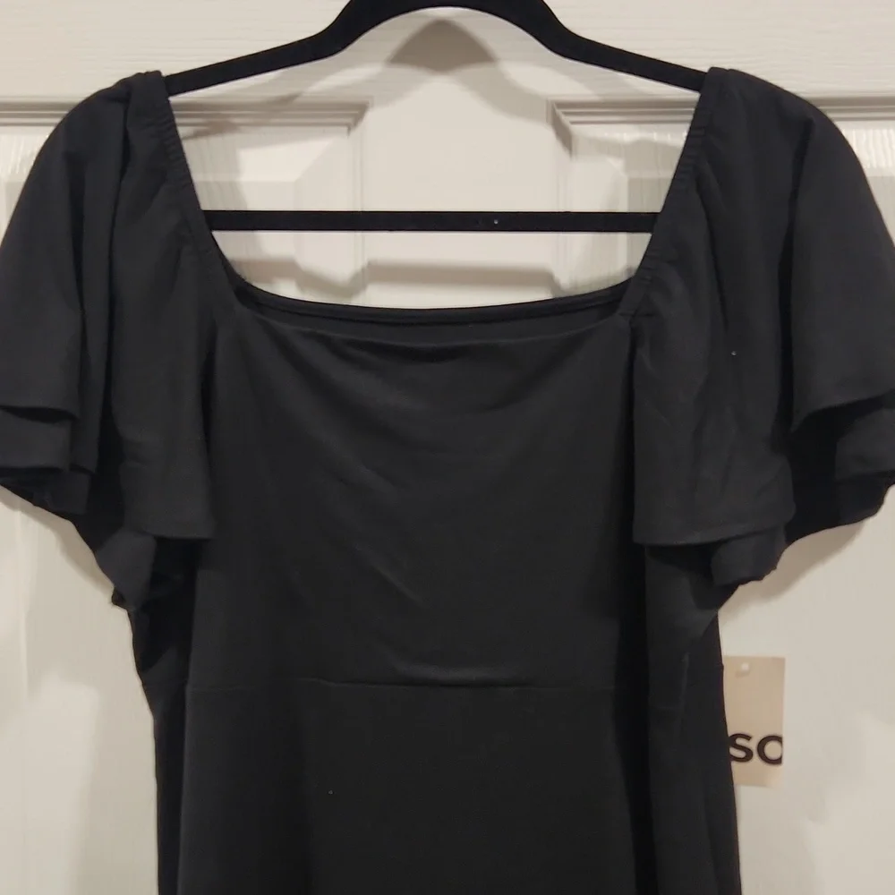SO Black Mini Dress with Ruffle Sleeves - Picture 2 of 5